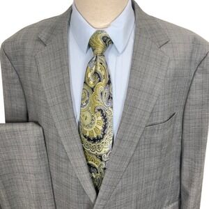 Tallia Suit Mens 52L 42W 32L Gray Glen Plaid 2 Button Tailored Formal Corporate